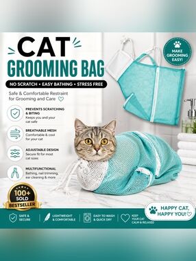 Pet Cat Shower Bag Grooming Net Safe Nail Clipping Bath Helper Adjustable